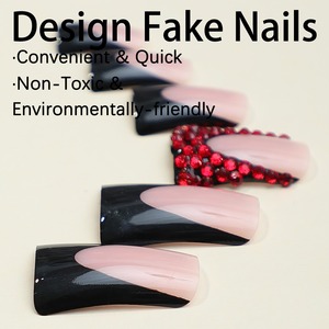 Lot de 12 faux ongles amande pré-dessinés avec accents rubis, style français, pour pose rapide avec colle, modèle XE-94-29 - Product Image 3
