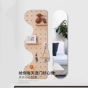 Wooden Irregular Pegboard Wall <b>Shelf</b> With <b>Hooks</b> And <b>Shelves</b> For Storage And Display - Product Image 2