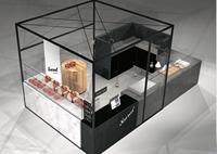 Meuble de présentation commercial moderne personnalisé, kiosque, unité de présentation alimentaire, stand pop, comptoir avec éclairage LED pour la présentation de la viande dans les centres commerciaux