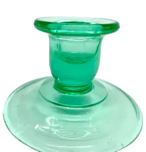 Kunden spezifische mund geblasene grüne Uran Vaseline Depression Glas Kerzenhalter