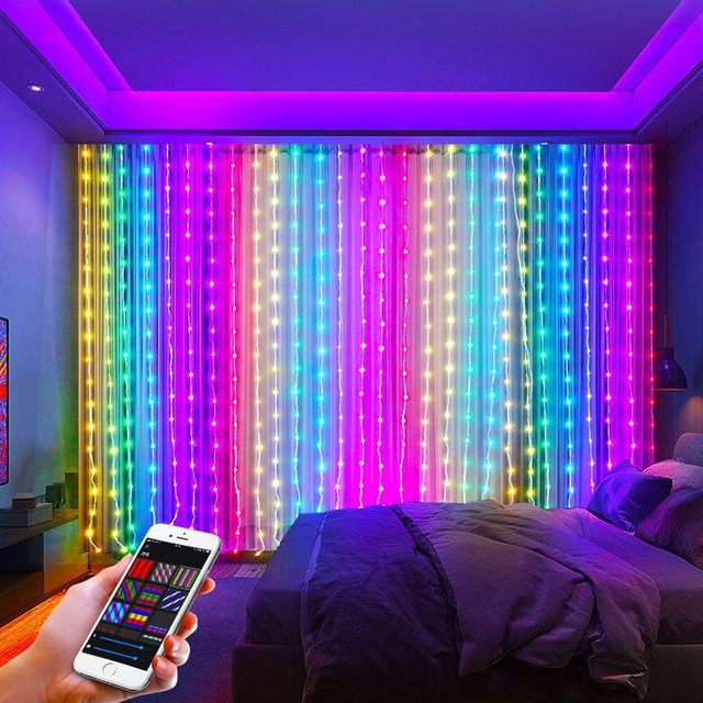 Smart Indoor and Outdoor RGB LED Curtain String Lights Custom Text Pattern DIY Waterproof Point Control for Christmas Holiday
