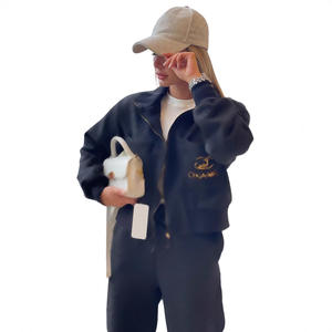 Tasarımcı kadın sonbahar kış uzun kollu pantolon takım elbise zarif kabartmalı örme çift Flap nefes rahat tarzı katı - Product Image 2