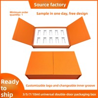 Boîte à clapet pour poudre lyophilisée en stock, ensemble de 10 flacons, boîte cadeau double porte estampée à chaud or/argent pour produits essentiels