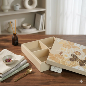 Elegant Floral Lacquer <b>Storage</b> <b>Box</b> with Four Divided Sections Butterfly Accent Wooden Organizer for Jewelry Tea and <b>Small</b> Items - Product Image 5