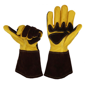 Guantes de seguridad para el trabajo con doble palma reforzada, soldador Mig de piel de vaca amarilla de 14 pulgadas, cuero de grano dividido, venta al por mayor - Product Image 2