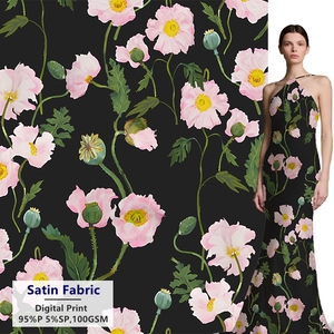 Muestra Gratuita de Tela de Satén con Estampado Digital, 95% Poliéster, 5% Elastano, Tejido Floral Personalizado para Blusas, Camisas y Vestidos - Product Image 4
