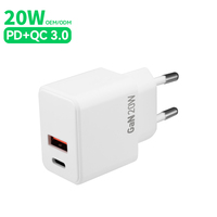 Cargador GaN Portátil Eupore con 2 Puertos USB-C PD de 20W, Carga Rápida QC3.0, Diseño Plegable para Teléfonos Móviles
