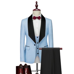 Traje de 3 Piezas para <span class=keywords><strong>Hombre</strong></span> con Chaqueta, Chaleco y Pantalones, Solapa de Chal, Jacquard con Cuello de Satén Negro, Esmoquin, Traje de Novio, Abrigo, Pantalón - Product Image 3