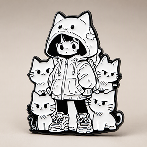 Spilla Personalizzata in Metallo Verniciato Bianco, Stile Manga Comic Streetwear, con Personaggio Kitty, per Merch Otaku, <span class=keywords><strong>Ita</strong></span> Bag e Giacca di Jeans - Product Image 1