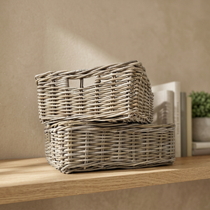 Cestas de Almacenamiento de Ratán Rectangulares con Asas, Estilo Rústico, para Organización de Artículos Diversos - Product Image 2