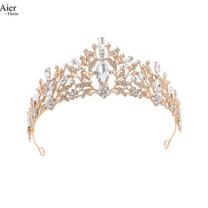 Aierflorist 14,5*7cm tamaño grande aleación barata adulto Tiara y flor decoración Tiara o pastel decoración corona - Product Image 3