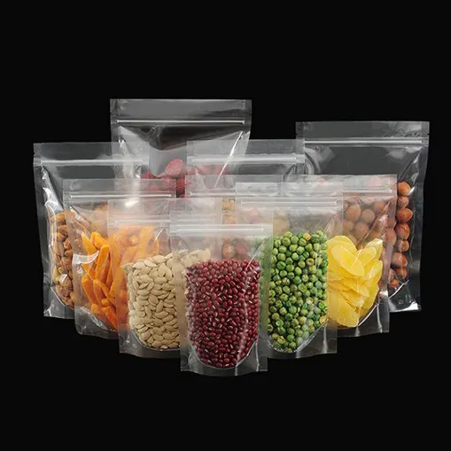 Stock stand up transparent ziplock package pouch bag for food