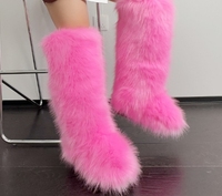 Sepatu bot wanita selutut musim dingin, sepatu bot salju hangat, Slip-On, bulu palsu, halus, musim gugur