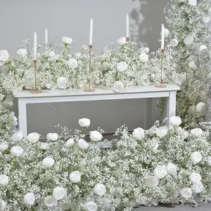 QSLH-F450-Customized white baby's breath and rose flower ball wedding arch artificial flowers for Wedding Arrangement Decor