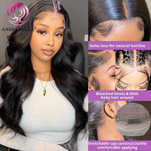 Perruques de cheveux humains Body Wave Lace Frontal 220% de densité AngelBella Vendeurs 13x6 Perruque HD Lace Front sans colle pour femmes noires - Product Image 4