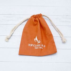 Orange Cotton Linen <b>Drawstring</b> Jewelry <b>Pouch</b> with logo Custom Natural Cotton Gift Bag Storage <b>Pouches</b> - Product Image 3