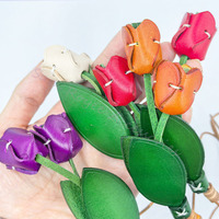 Tas kulit asli Tulip buatan tangan, aksesori tas liontin bunga liontin kaca spion mobil