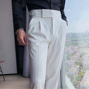 Pantalon de costume homme coupe slim taille haute couleur unie style napolitain décontracté pour affaires - Product Image 5