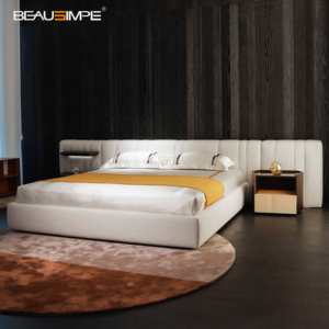 Estructura de cama tamaño King de lujo de alta calidad con tapicería suave de tela diseño moderno MDF madera silenciosa para villas y muebles para el hogar - Product Image 2