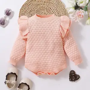 可爱设计婴儿纯棉针织菠萝婴儿romper女童学步毛衣