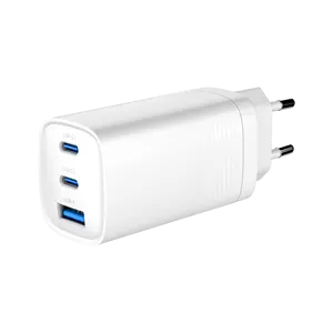 白色65W GaN充电器长形充电器C USB扩展PD充电器，带细长流线型OEM ODM设计，用于定制徽标