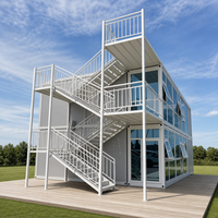 Bâtiment préfabriqué en conteneurs avec mur-rideau en verre et structure en acier galvanisé pour bureau, dortoir, hôtel, appartement, maison modulaire à 2 étages