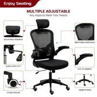 Chaise de bureau réglable à dossier haut chaise de bureau ergonomique en maille d'ordinateur pivotante avec soutien lombaire pour s'asseoir toute la journée