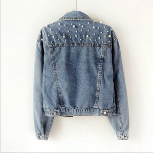 Femmes lâche printemps automne nouvelle perle perlée veste courte Denim manteau bouton décoration imperméable <span class=keywords><strong>Bomber</strong></span> - Product Image 2