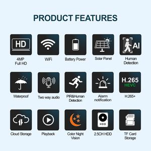 4CH Wireless Solar kamerasystem 4MP HD Solar Power Kamera Zwei-Wege-Audio Unterstützung für die menschliche Erkennung <span class=keywords><strong>P2P</strong></span> CCTV Solar Überwachungs kamera - Product Image 4