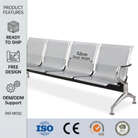 Chaise de salle d'attente 4 places en acier chromé avec dossier perforé, en acier laminé à froid, pour aéroport, clinique, hall, vente en gros