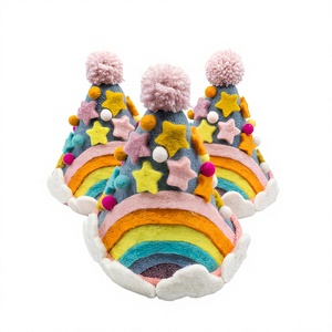Handmade Eco-Friendly 100% Certified Wool Traditional Rainbow Hat <b>Stars</b> Pom Poms Wall <b>Hanging</b> Christmas Decoration Indoor Decor - Product Image 1
