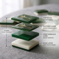Ensemble de Mahjong américain en acrylique personnalisé avec des pions en forme de Ginkgo émeraude, 160 tuiles, 4 couches, luxe, vente en gros, cadeau