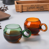 Tasse à café colorée en verre borosilicate de 230 ml, compatible micro-ondes, avec anneau ambré et poignée