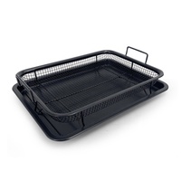 Plateau de cuisson antiadhésif pour four avec panier de friteuse à air en maille surélevé pour four, ensemble de 2 pièces, plateau de friteuse à air pour four