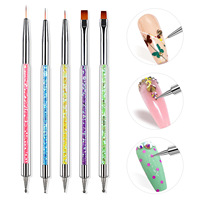 Ensemble de 5 pinceaux d'art d'ongle à double extrémité-Outils de pointillage et de doublure avec applicateur de paillettes pour fournitures de bijoux d'ongles