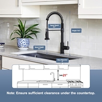 Robinet de cuisine noir en acier inoxydable, monocommande, monotrou, avec douchette extractible, pivotant à 360°, double fonction, pour montage sur plan de travail, usage extérieur et buanderie