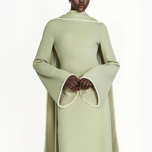 Vestido Abaya de Satén Elegante y de Lujo Modesto para Fiesta de Noche, Talla Grande, Color Sólido, con Cuentas, Largo, Estilo Maxi, Otoño, Venta al por Mayor 2026 - Product Image 4