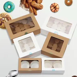 Hohlraum verpackung Cup Cake Box mit Fenster behälter Muffin Box mit Einsatz Kraft papier Tragbare Pappe Cupcake Boxen