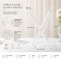 Set Vas Silinder Kaca 3 Buah Desain Modern Grosir, Vas Bunga Kristal Transparan untuk Dekorasi Meja Pernikahan, Tempat Lilin Kristal, Dilapisi Semprotan Tangan