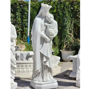 맞춤형 실물 크기 성모 마리아와 아기 예수 동상 흰색 대리석 기독교 종교 조각 천국의 여왕