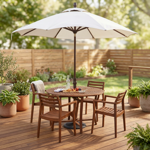 Outdoor Teak Garden Set Round Patio <b>Table</b> and Chairs <b>Umbrella</b> Furniture for Hotel Park Balcony - Product Image 3