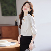 Blazer tie-dye blanc de haute qualité Bow chemise formelle inspirée du drame coréen pour les femmes petit parfum fruité pour les trajets quotidiens riches