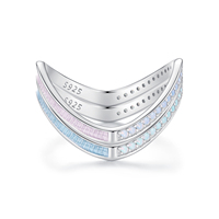 925 argent Sterling Simple opale goutte à goutte huile anneau rose bleu Double V forme empilable femmes anneau d'articulation lisse mince SCR945