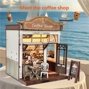 Kit de bricolage pour bibliothèque sur le thème d'un café et modèle <span class=keywords><strong>3D</strong></span> - Maison miniature créative faite à la main et modèle de maison de poupée <span class=keywords><strong>en</strong></span> bois, cadeau architectural - Product Image 2