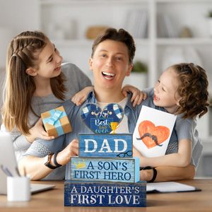 Décor en blocs <span class=keywords><strong>de</strong></span> bois 'Meilleur Papa <span class=keywords><strong>de</strong></span> Tous les Temps' avec support d'étagère à niveaux, Cadeau Fête des Pères Anniversaire, Panneau d'émotion 'Héroïque Amour' - Product Image 4