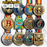 Médaille de basket 3D personnalisée avec logo du fabricant, plaquée or, en alliage de zinc et émail souple, pour les vainqueurs sportifs