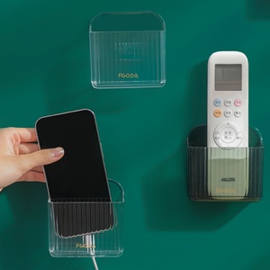 Plastic Wall Mount Multipurpose Phone Holder Universal <b>Storage</b> <b>Box</b> Remote Control Stand Charging Rack with Hook - Product Image 3