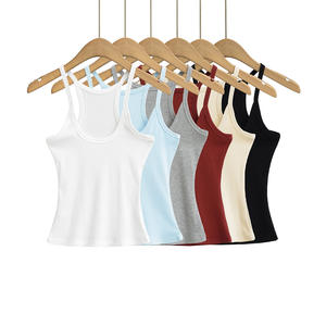 Camiseta sin Mangas <span class=keywords><strong>de</strong></span> Punto Acanalado para <span class=keywords><strong>Mujer</strong></span> con Logotipo Personalizado, Color Sólido, Corte Ajustado, Cuello en U, Ligera, Transpirable, Elástica, <span class=keywords><strong>de</strong></span> Algodón, Informal - Product Image 1