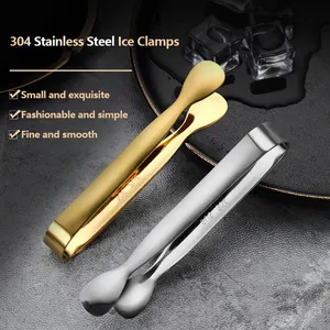 Custom Logo Metal 304 Stainless Steel Mini Small Ice Tongs Gold Sugar Ice Cube Clips