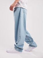 ZY Nouveau design Vente en gros Jeans baggy pour hommes à taille mi-haute avec poche latérale 100% coton Bleu Logo personnalisé Jean uni ample pour hommes